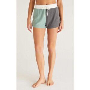 NEW! Z SUPPLY Charcoal Gray / Heather Green Colorblock Opposites Attract Short S